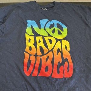 DOM No Bad Vibes T-Shirt Mens 2XL Blue Graphic Crew Neck Short Sleeve Pullover